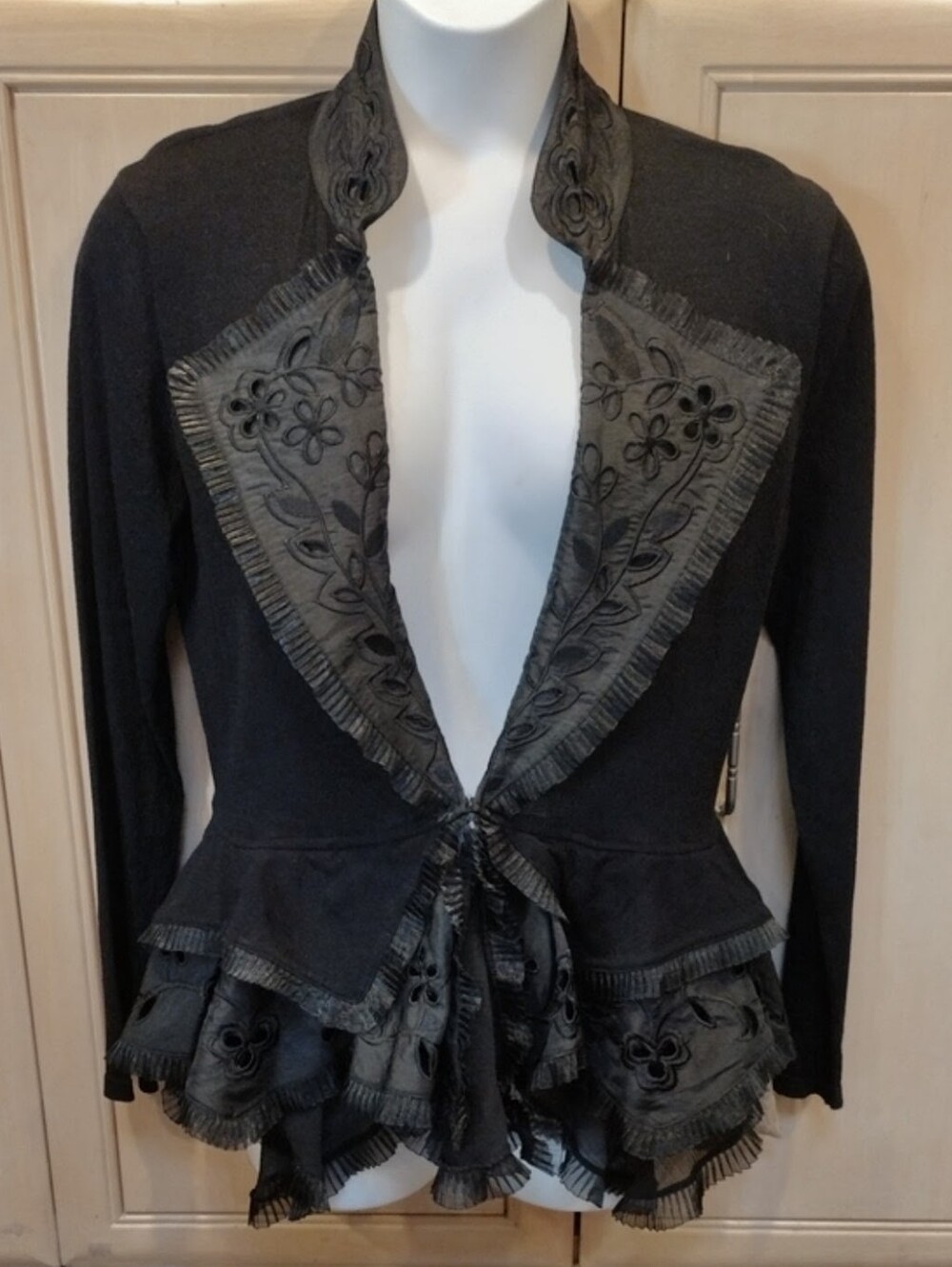 Vintage Y2K Boston Proper Black Whimsigoth Ruffled Layered Witchy Peplum Jacket